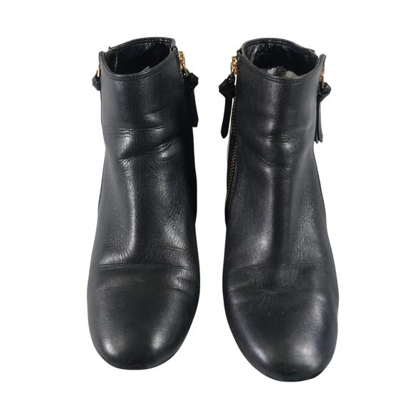 COLE HAAN! BLACK GENUINE LEATHER CHUNKY HEEL, DOUBLE ZIPPER ANKLE BOOTS! SZ 6.5B - Picture 4 of 11